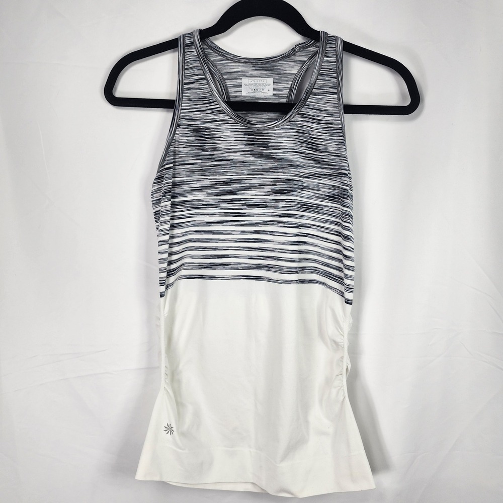 Athleta Racerback Tank Top Small Black White Stripe Athletic‎ Yoga Top